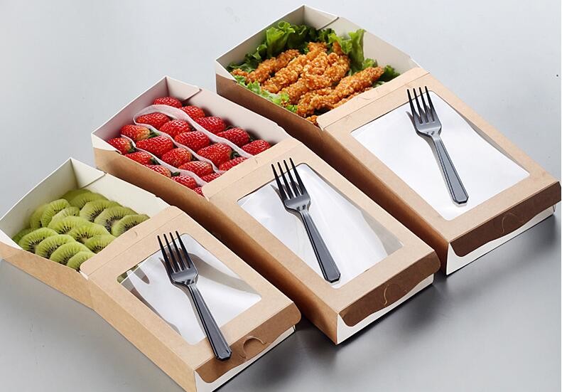 Cheap Cardboard foldable kraft paper lunch box with window,Lunch noodle fast food kraft paper box by customized logo pri
