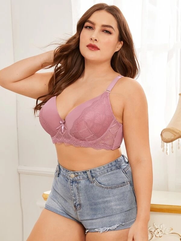 E Cup Breathable Sexy Lace Gathering Womens Triangle Bra Adjustable Larger Size