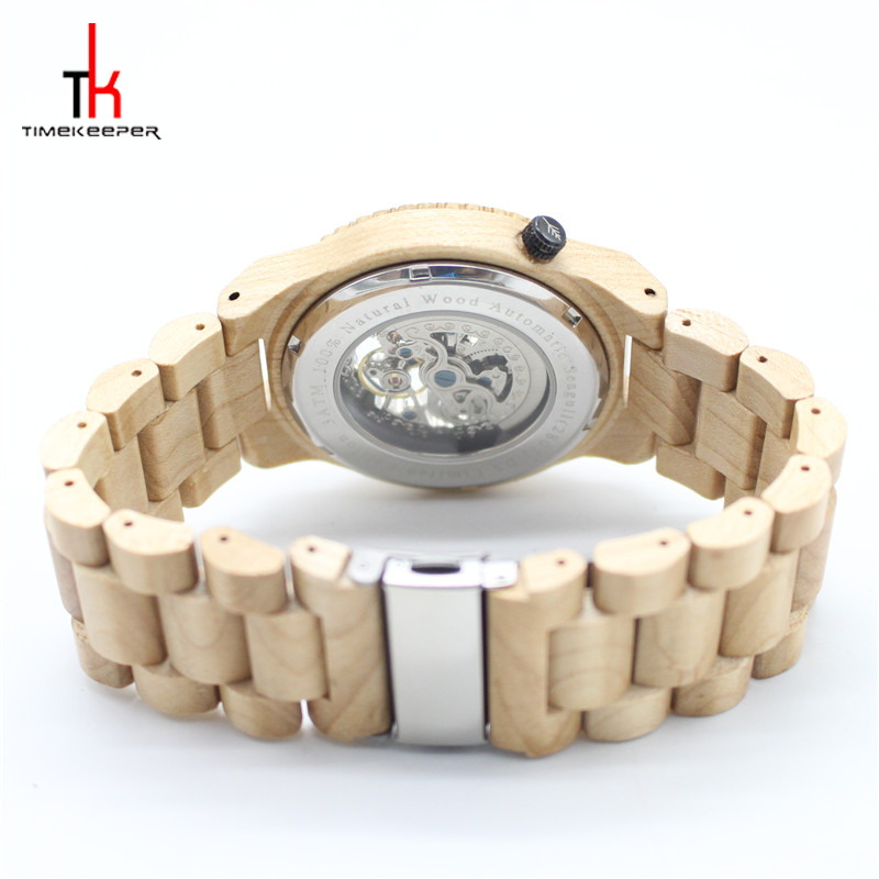 Luxury Maple Wood Automatic Wrist Watch With Time Display Function