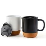Matte black white ceramics travel mugs cork bottom customizable porcelain