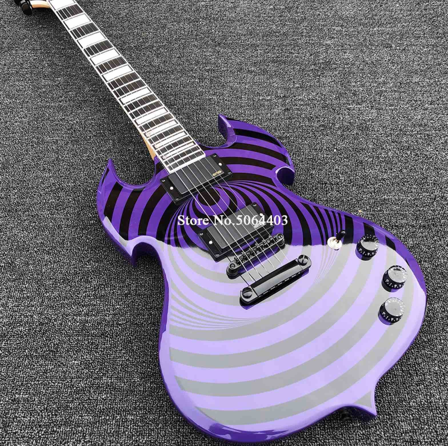 High quality shaped electric guitar purple paint circle black veneer rosewood fingerboard FREE shipping costs