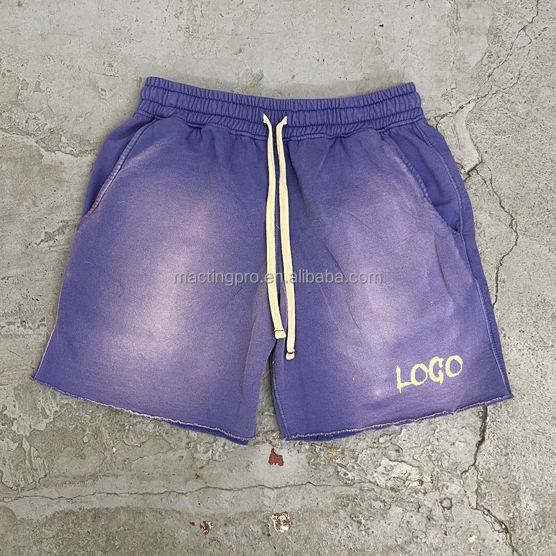Elastic Waist Rope Strap Fleece Sun Faded Sweat Shorts for Men Summer Jogging Style