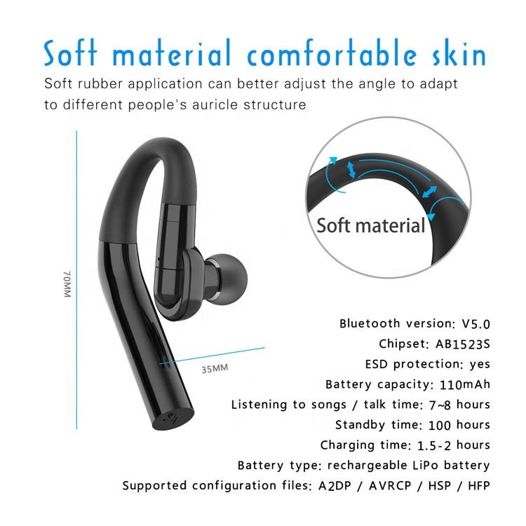 Single Earhook Earbuds Hands Free Hang Up Bluetooth 5.0 Earphones 360 Rotation