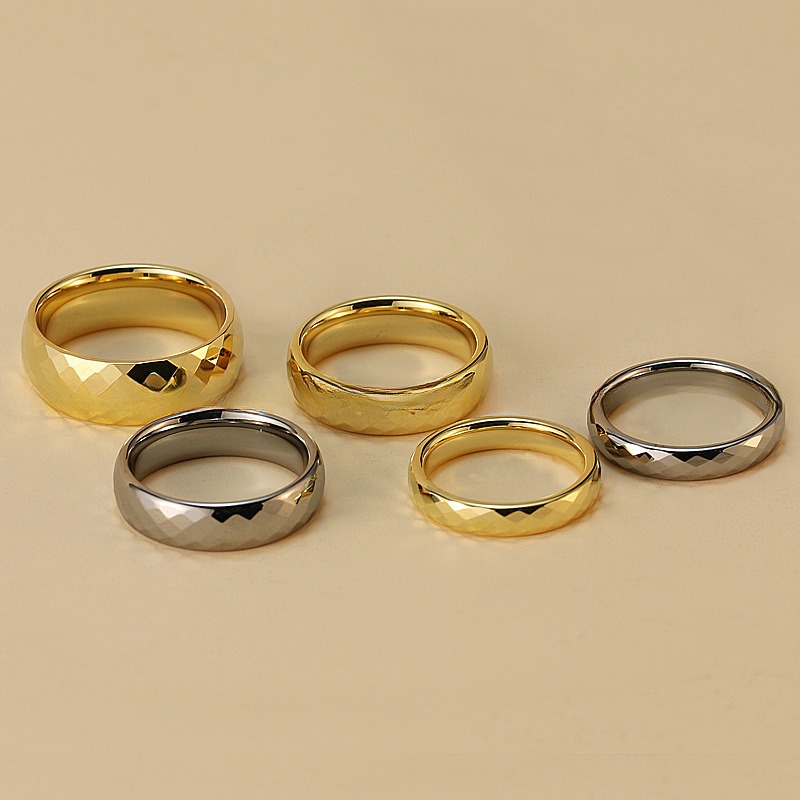 Faceted Black Silver Blue Gold Plated Diamond Cut High Polished Tungsten Rings TRENDY Style for Men and Women's Jewelry