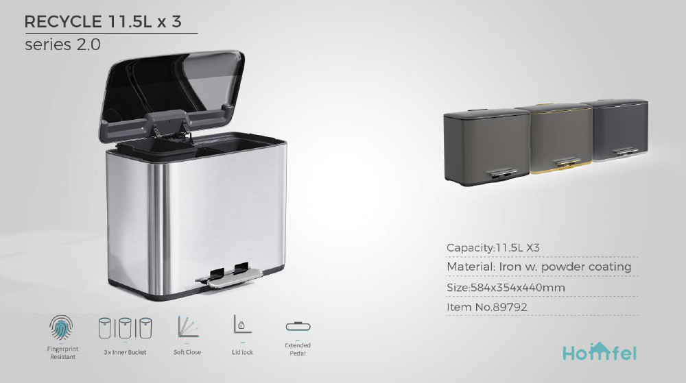 28L SS Rectangular Pedal Trash Can Waste Bin With Rolling Cover Type