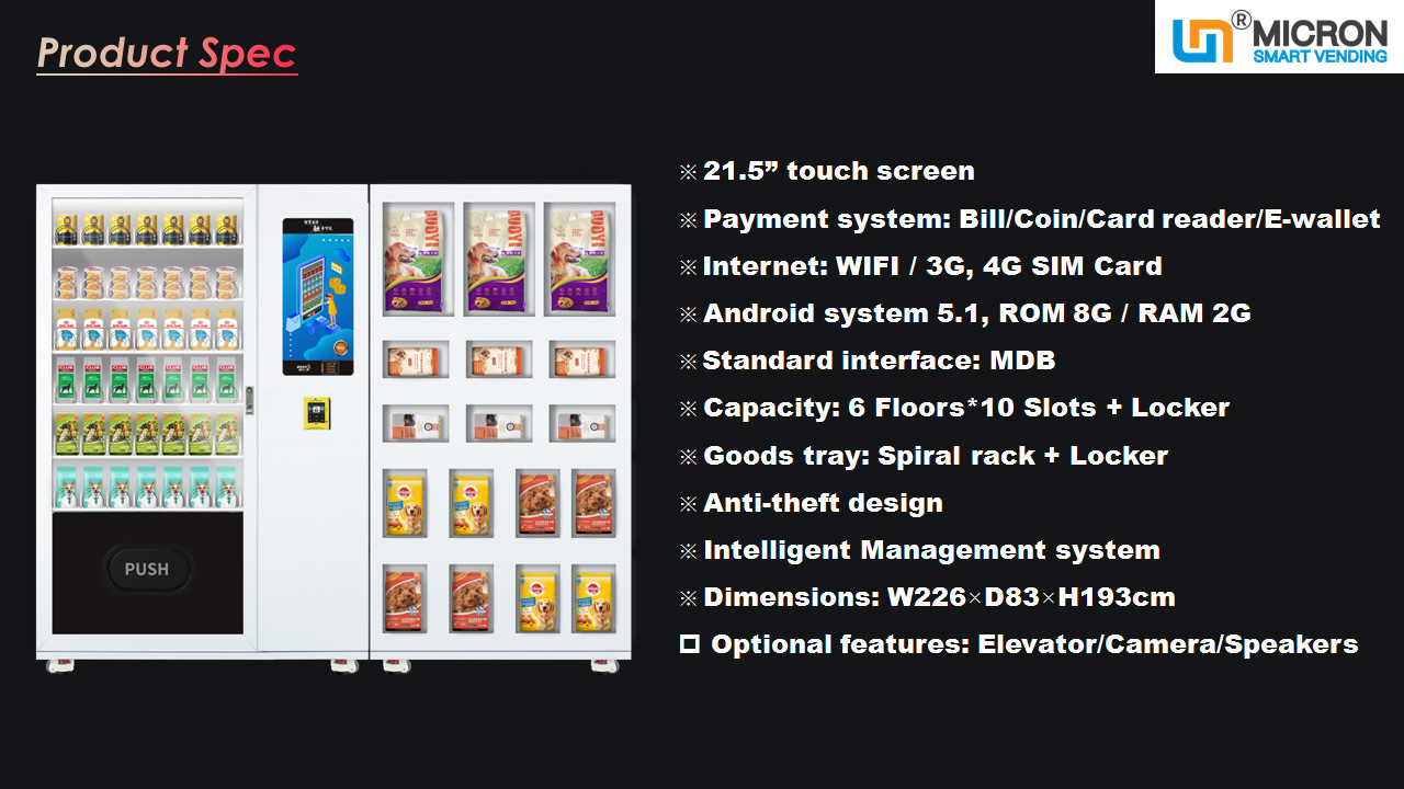 1200 Capacity Pet Products Smart Vending Machine With Locker Micron Smart Vending Machine