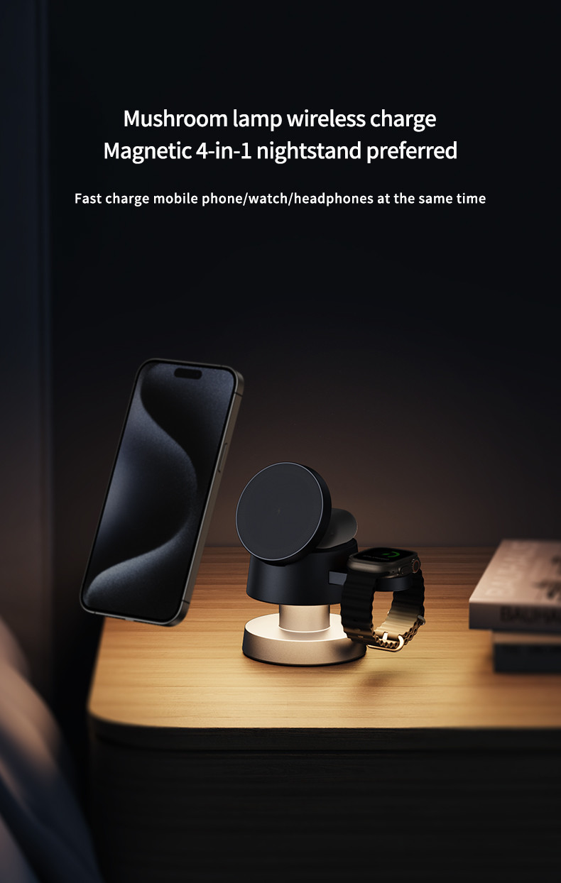 15W Mushroom Design Magnetic Wireless Charger With Night Lamp