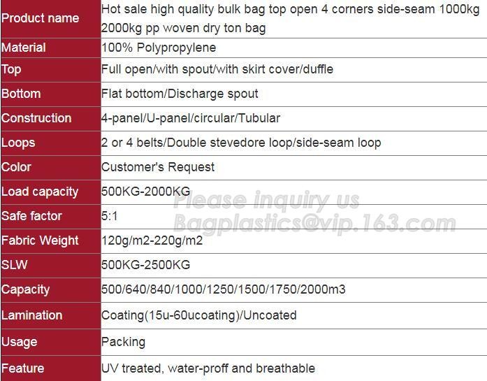 FIBC big bag 1000kg/Polypropylene woven sand bags/super sacks 1500kg for construction,PP woven bulk big ton bag jumbo ba