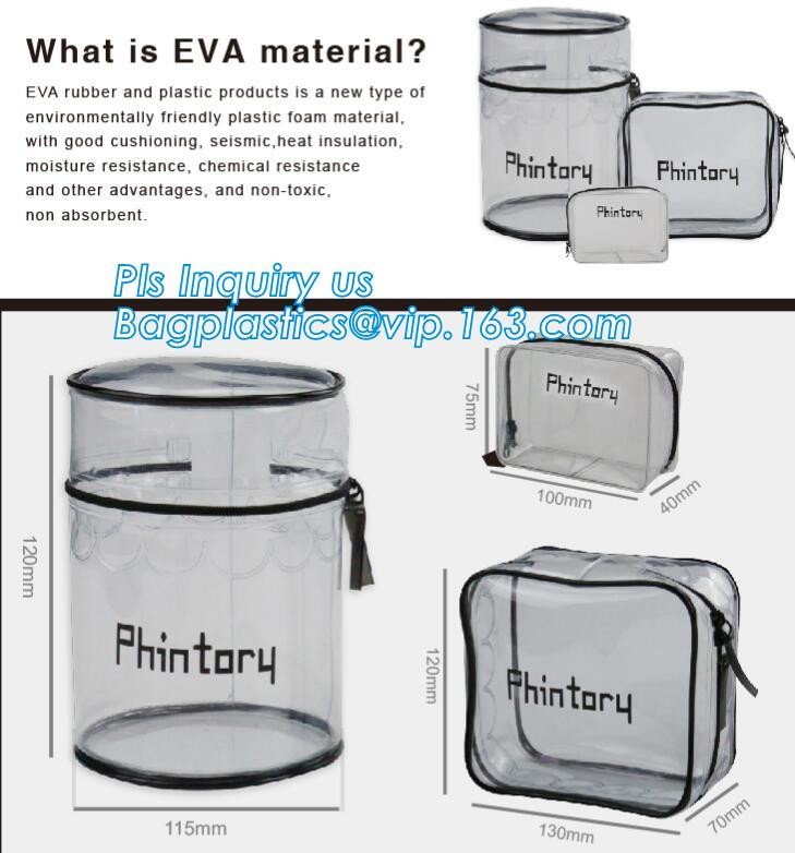 ZIP BARREL BAG, Cosmetic bag PVC in cylinder shape, Cylinder Round Folable See-through Travel PVC Makeup Case, cylinder
