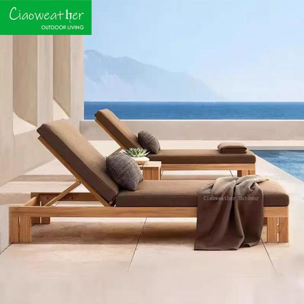 Waterproof Cushion Wood Sun Lounger for Hotel Outdoor Furniture in Garden