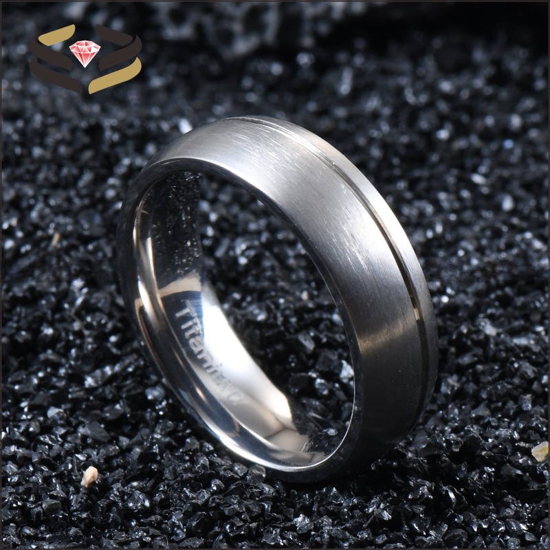 Titanium Engagement Wedding Band Ring Offset Groove Matte Brushed 6mm 8mm for Men Women