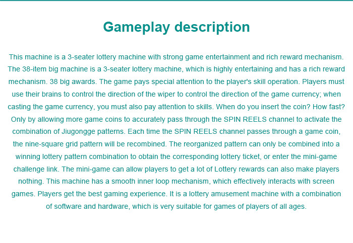 Tickets Redemption Game Machine 3 Players Gold Coin Lottery Games