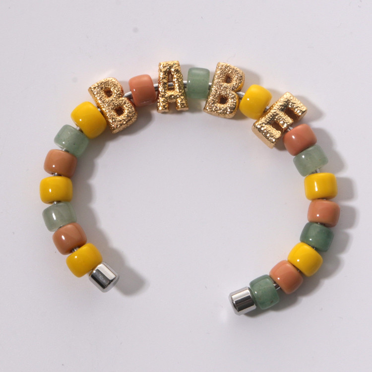 18.5cm Handmade Beaded Bangles , Stainless Steel Forte Beads Bracelet multicolor