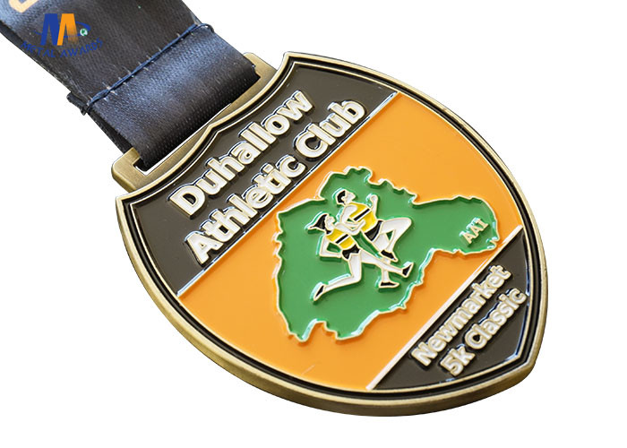 Egg Shape Custom Sports Medals / Personized Antique Gold Plating 5k Running Medals
