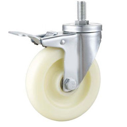 China medium duty 4  thread stem white PP caster with total brake, Rueda, 100x32mm pure white nylon castor, on sale