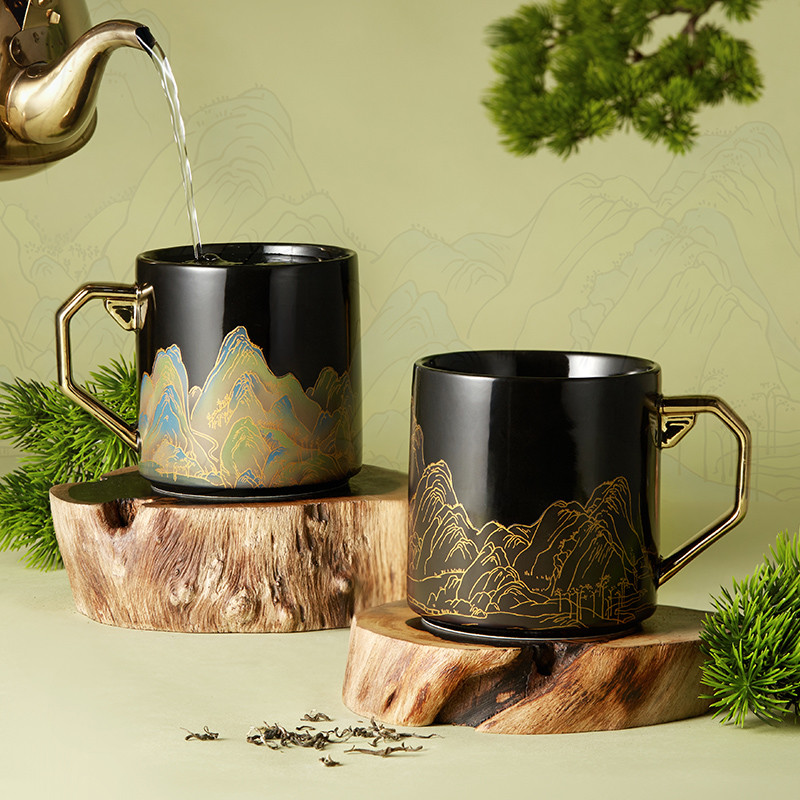 Exquisite Hand Painted Color Changing Glaze Ceramic Coffee Mug With 400ml Capacity For Gift Decoration