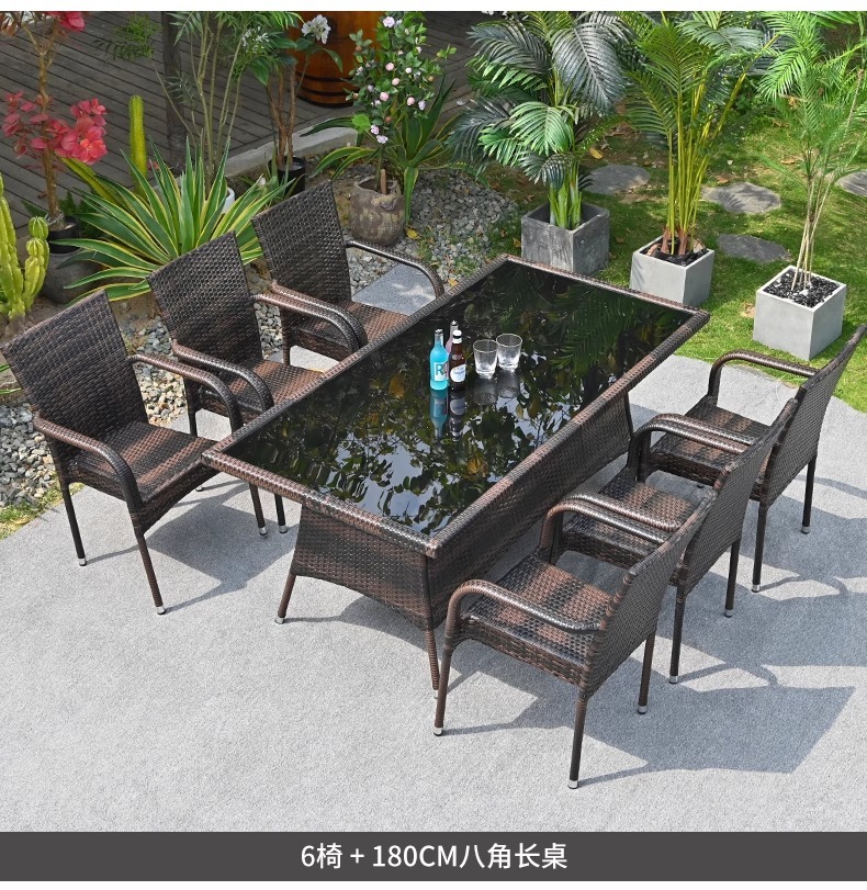 "Outdoor Rattan Furniture Set - Waterproof & UV-Resistant Wicker Patio Table and Chairs Combination for Garden, Terrace, Courtyard, and Vacation