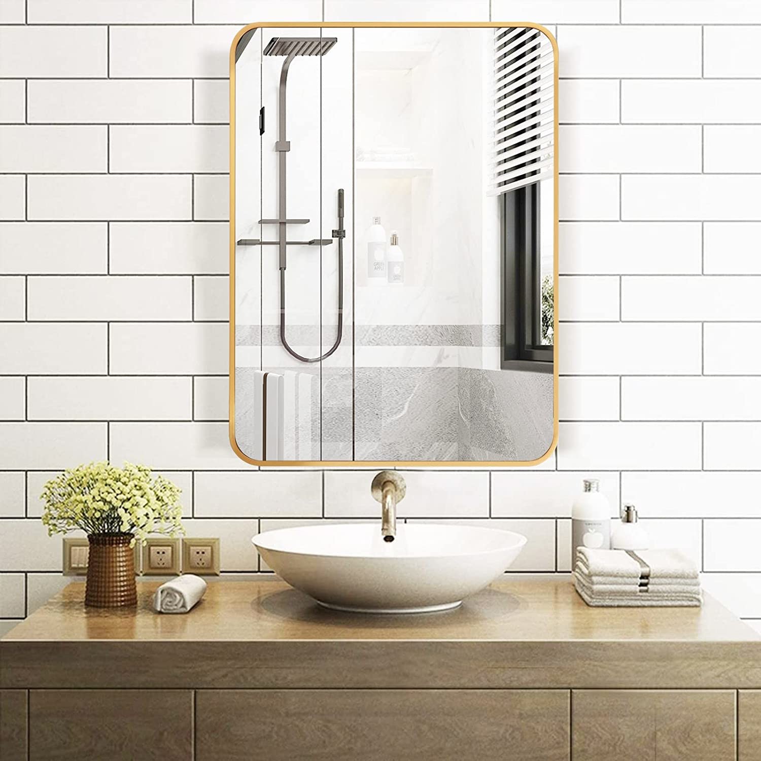 Rectangular Shape Mirror Frame Aluminium Profile Anodized Brushed Rounded Corner