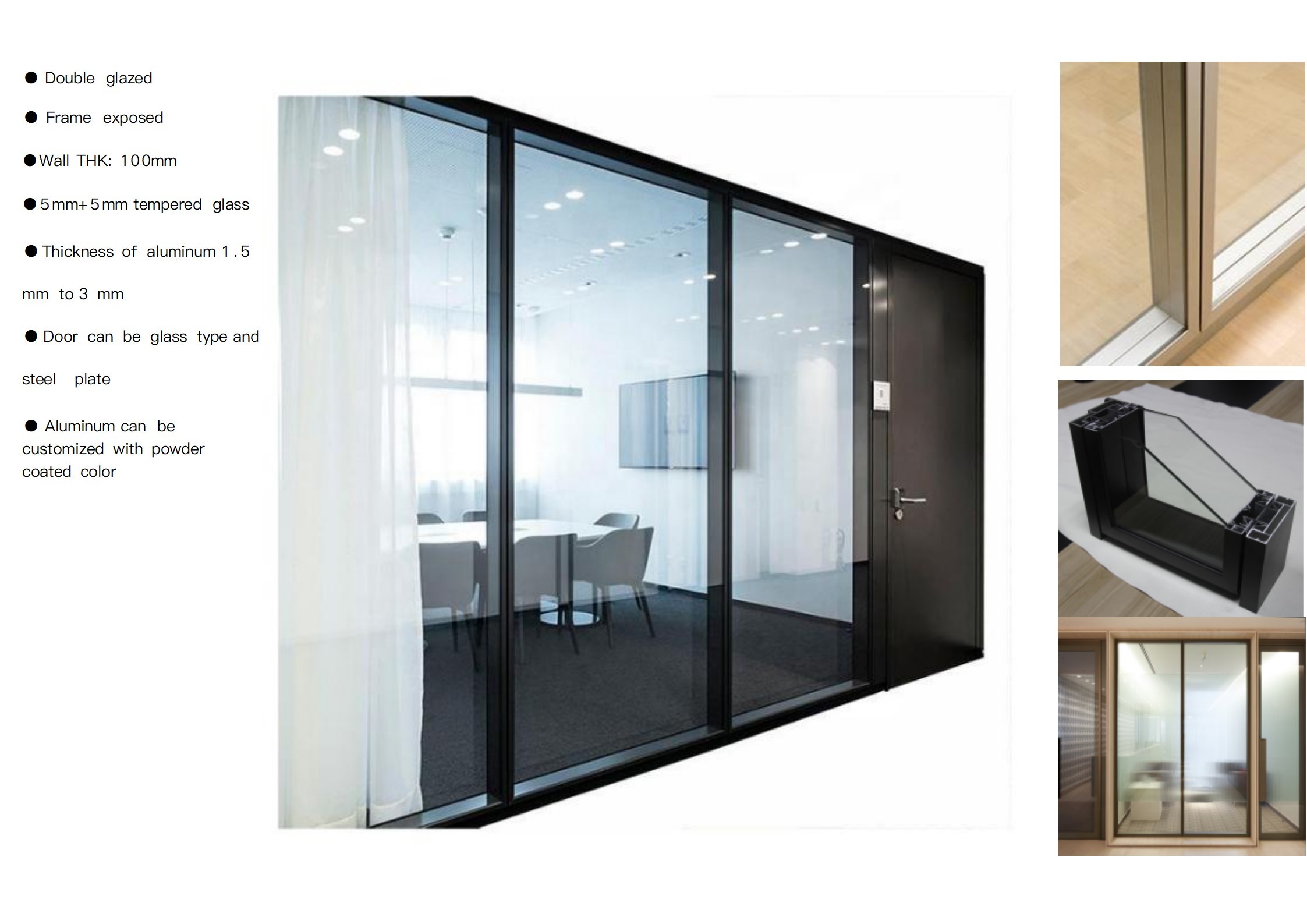 Highly Stable Office Glass Partition Wall for workspace with art glass finish