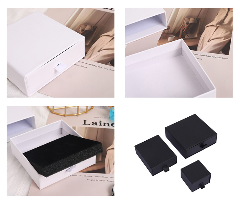 Black Paper Jewelry Box With Drawers Cardboard Ring Necklace Box Packaging