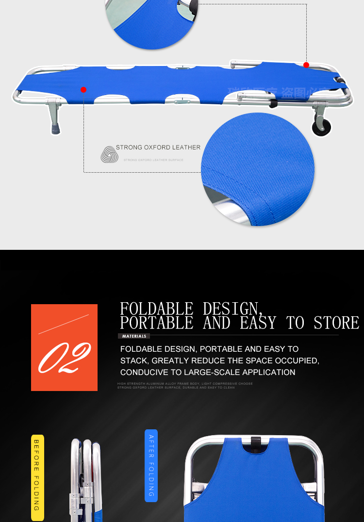 2020 Design CE Standard WJD1-2C Aluminum Alloy Ambulance Stretcher for Easy Transport