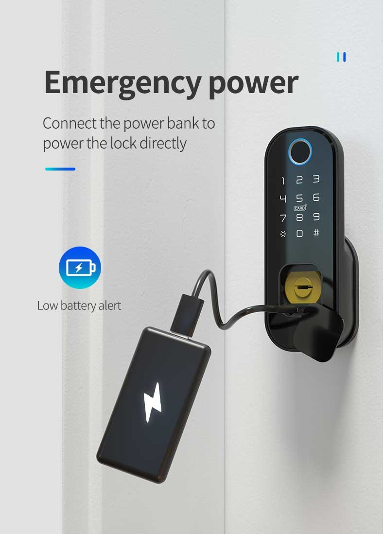 Waterproof Smart Electric Rim Lock with Tuya Smart Life APP WIFI Outdoor Gate Door Fingerprint Lock
