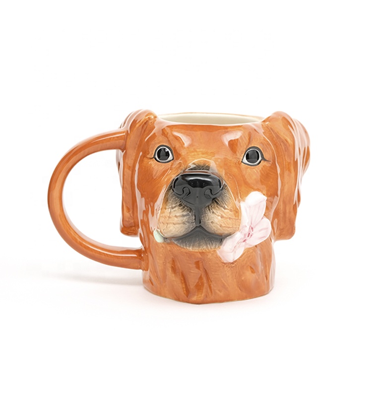 Best Selling cute earthenware 3d dog shaped Animal Ceramic Mugs Design with 3D handpaint