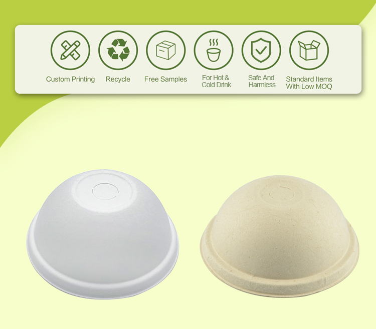 Eco Friendly 80mm Dome Take Away Sugarcane Pulp 100% Biodegradable Paper Cup Lids 90Mm White For Tea Cup