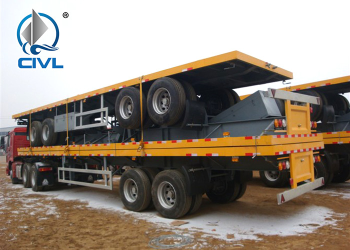 Q345 Material Flat Bed Semi Trailer Truck For 20 Or 40 Feet Container Carrying