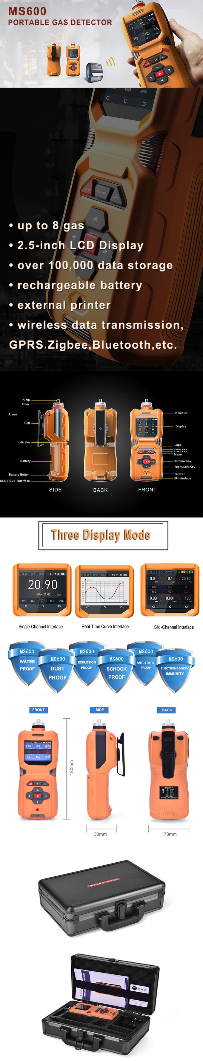 6 in 1 Portable Multi Gas Detector 1