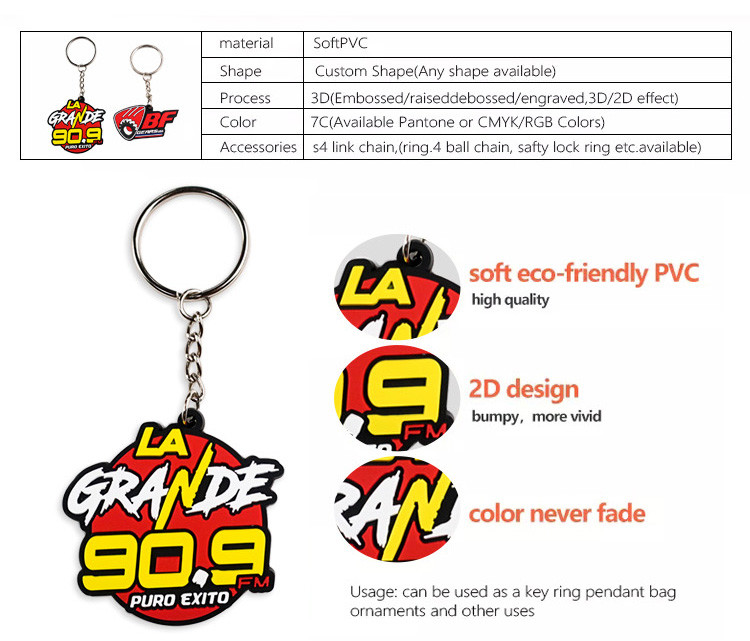 Custom Soft Pvc Silicone Keyring Plastic Pvc Key Holder Chain Logo Keychains