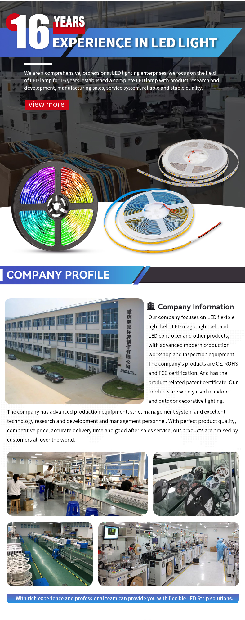 PCB Width 3mm/5mm/8mm/10mm/12mm RGBW COB LED Strips for Commercial Dream Long-lasting