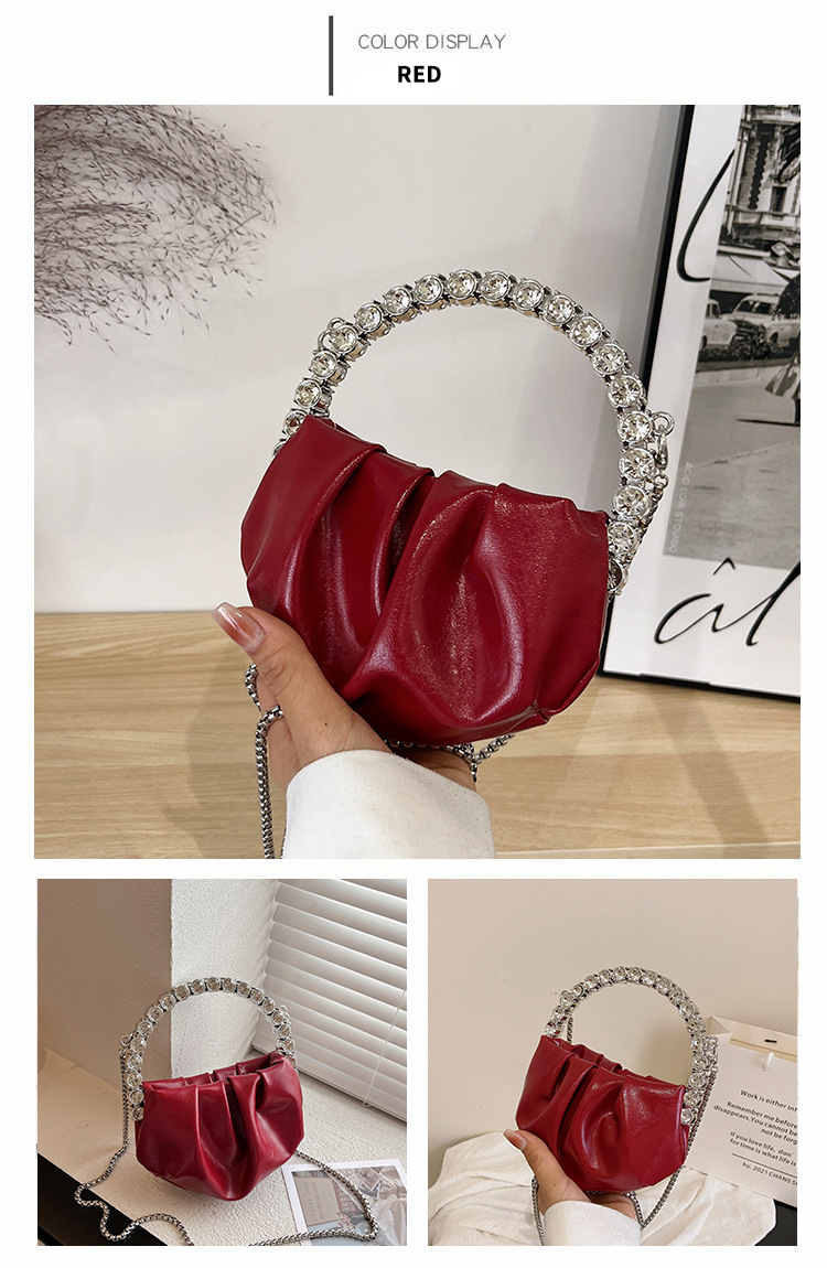 Custom Logo Women's Half Moon Clutch Purse with Chic Pleated Design and Diamond Handle