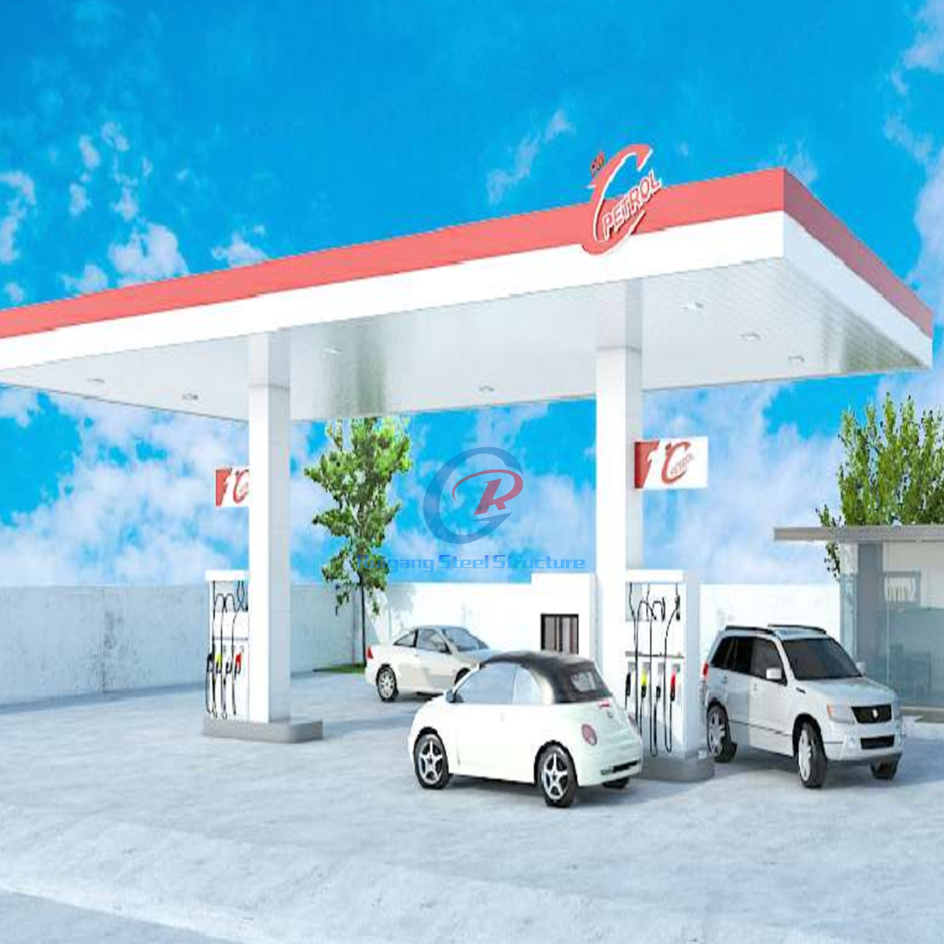 Fireproof Steel Space Frame Structure Building , Gas Station Steel Structure Building