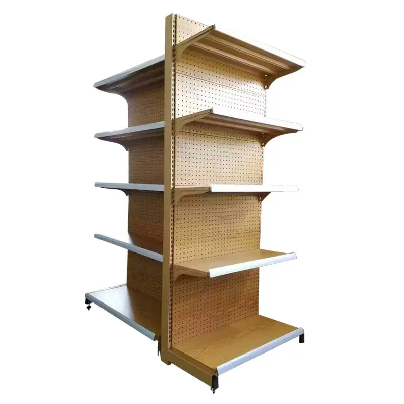 Heavy Duty Wood Gondola Shelving Single Sided Supermarket Rack