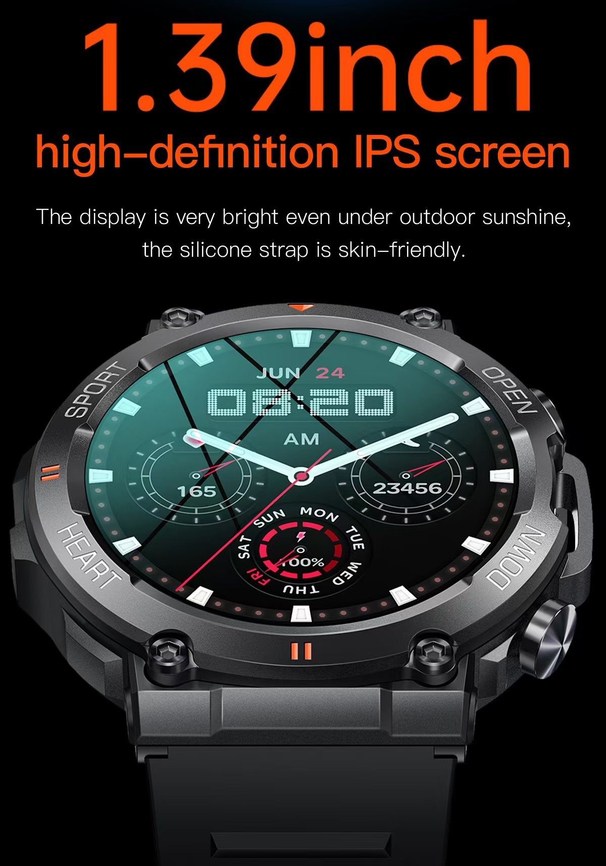 K56 Pro Outdoor Men Smart Watch 1.39 Inch IPS Round Screen BT Call Heart Rate Fitness
