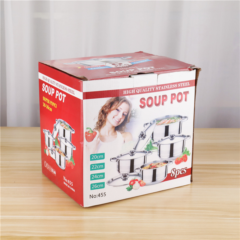 Wholesale 8pcs Soup Stock Pot Set Non Stick Stainless Steel 410 Pots Set with Lid