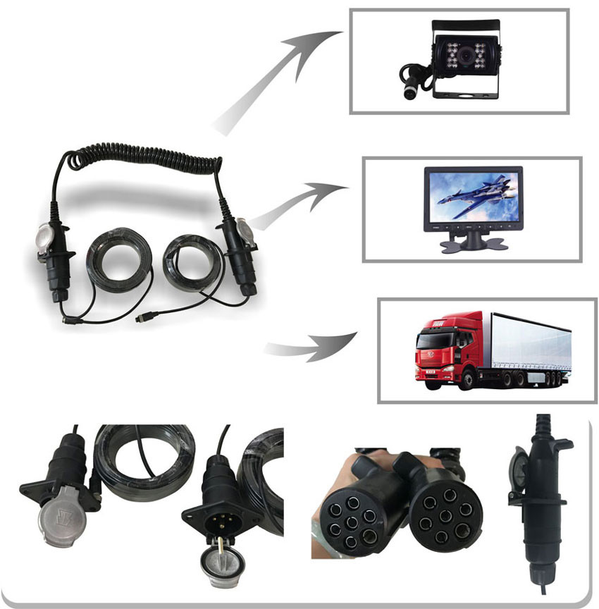 Waterproof 7 Pin Spiral Extension Cord Cable For Truck Rear View Camera System