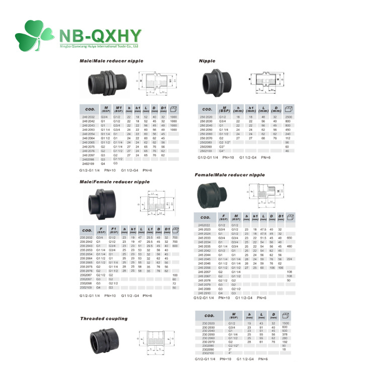 Black PP Threaded Pipe Fittings Bsp Standard Pipe Fittings