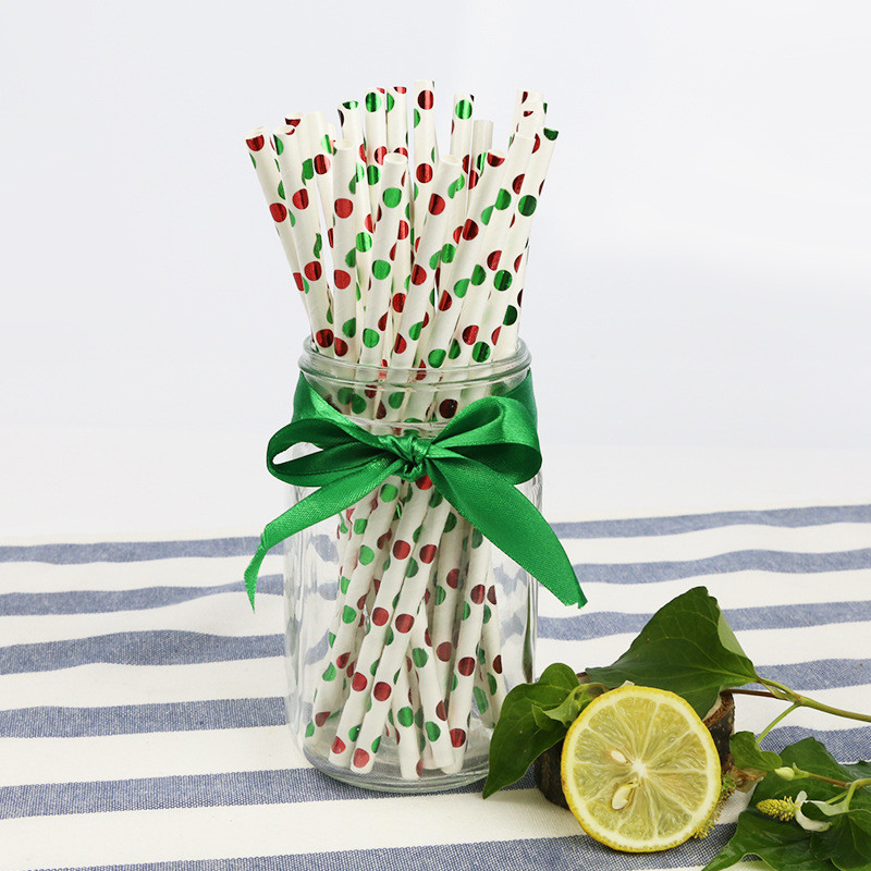Custom Bendable Drinking Biodegradable Paper Straws Green Gold Foil Color