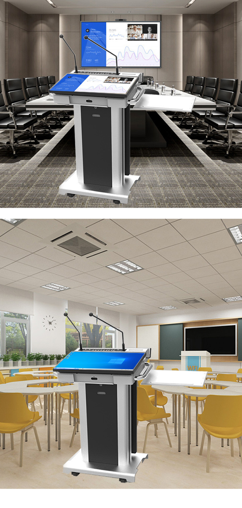School Multimedia Podium Lectern , Classroom Smart Lectern With 23.6" Front Screen