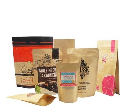 Printing 250g food k stand up kraft paper bag with zipper and valve