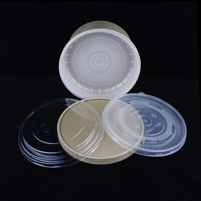 Single Wall Paper Salad Bowls With Lids Round Kraft Noodles Container 1300ml