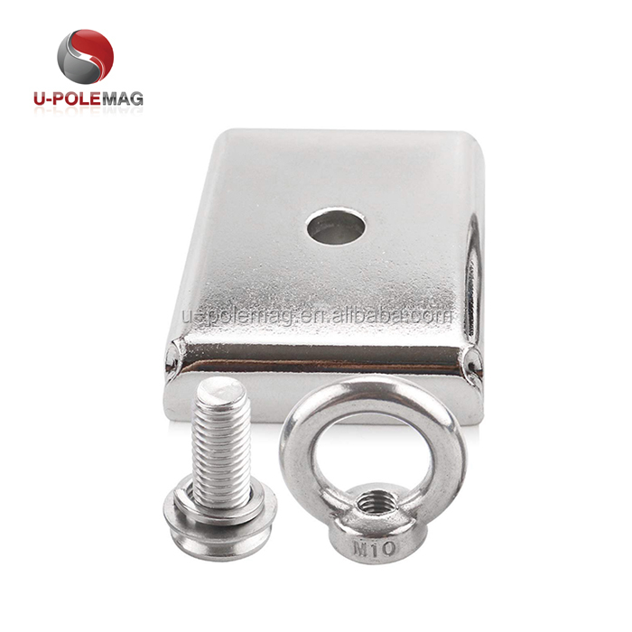 Customized Rectangular Square Pot Magnet with M10 Eyebolt Screw and 330lbs Pull Force