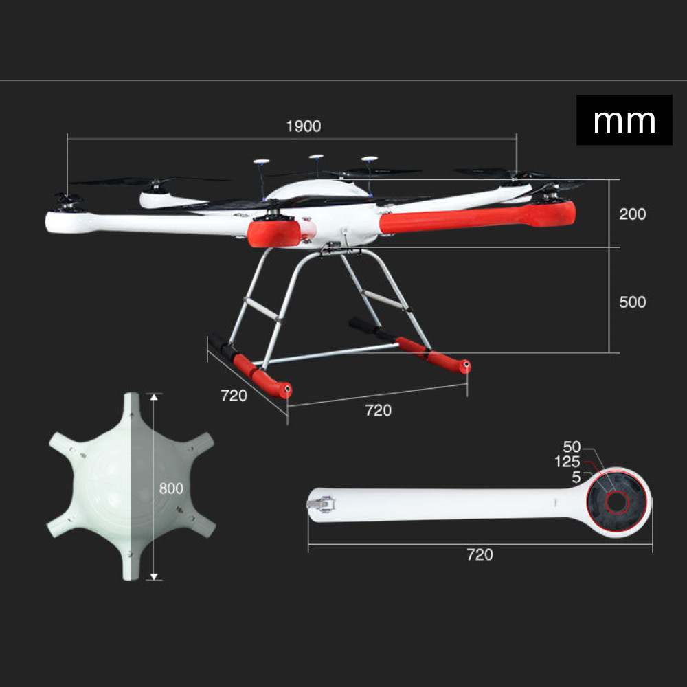 High Endurance 35KG Payload Industrial Inspection Drone 6 Rotor 34in Propeller 1900mm HX160MPelbase