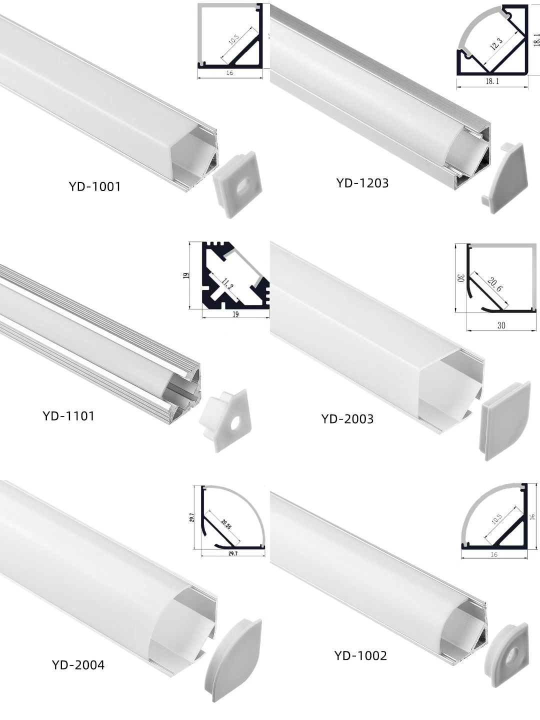 Aluminum Corner LED Strip Profile Surface Mounted Channel 30*30mm With Round Cover