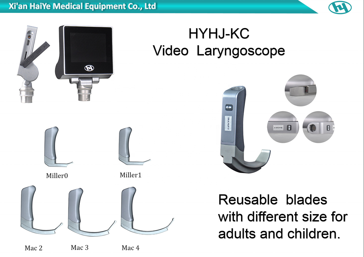 2022 Flexible Reusable Stainless Steel Video Laryngoscope with 5 Blades
