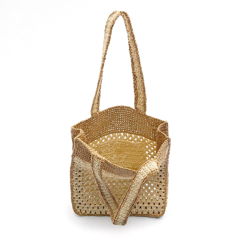 Contrast Color Summer Shoulder Beach Bag Straw Woven Tote style