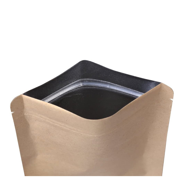 Tear Notch 80mic k Stand Up Pouch , W125mm Brown Kraft Paper Zipper Bag