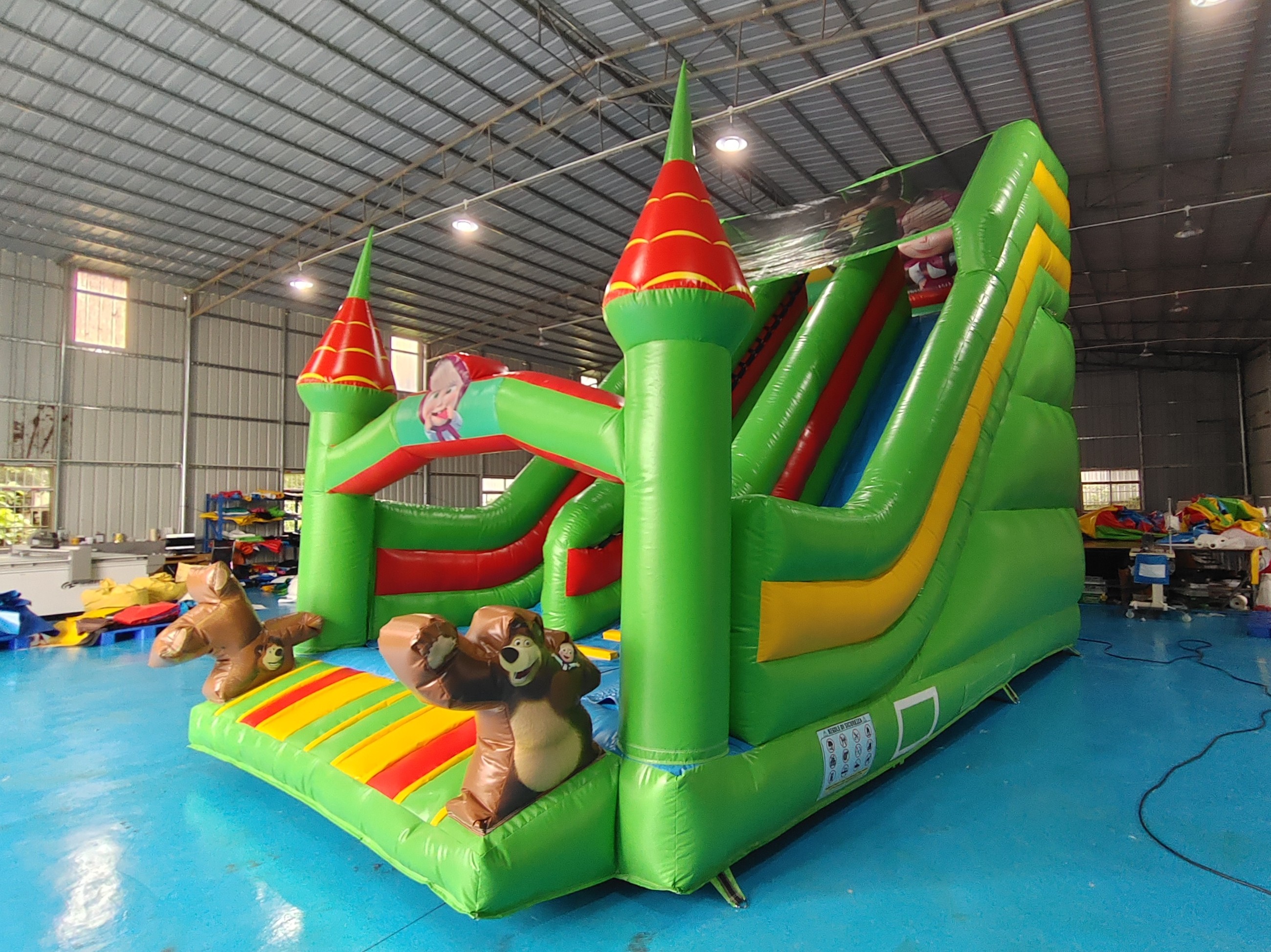 Commercial Grade PVC Inflatable Dry Slide With Pillar Colorful Inflatable Double Slides For Kids
